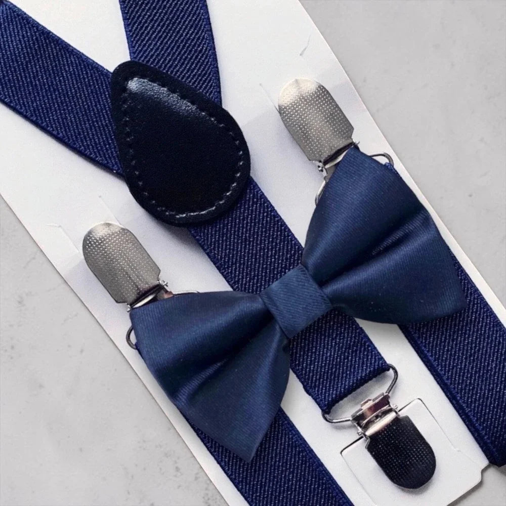 Navy bow tie and suspenders for men for wedding.