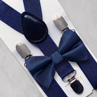 Navy bow tie and suspenders for men for wedding.