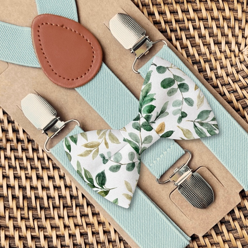 Sage green bow tie and suspenders for men in floral wedding- for groomsmen toddlers and weddings.