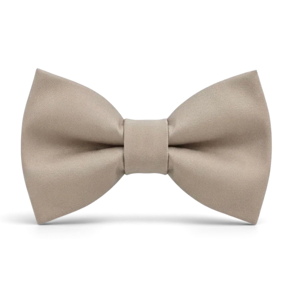The Bold Bow Tie biscotti sand pre-tied cotton bow tie for groomsmen and ring bearers in a formal wedding style.