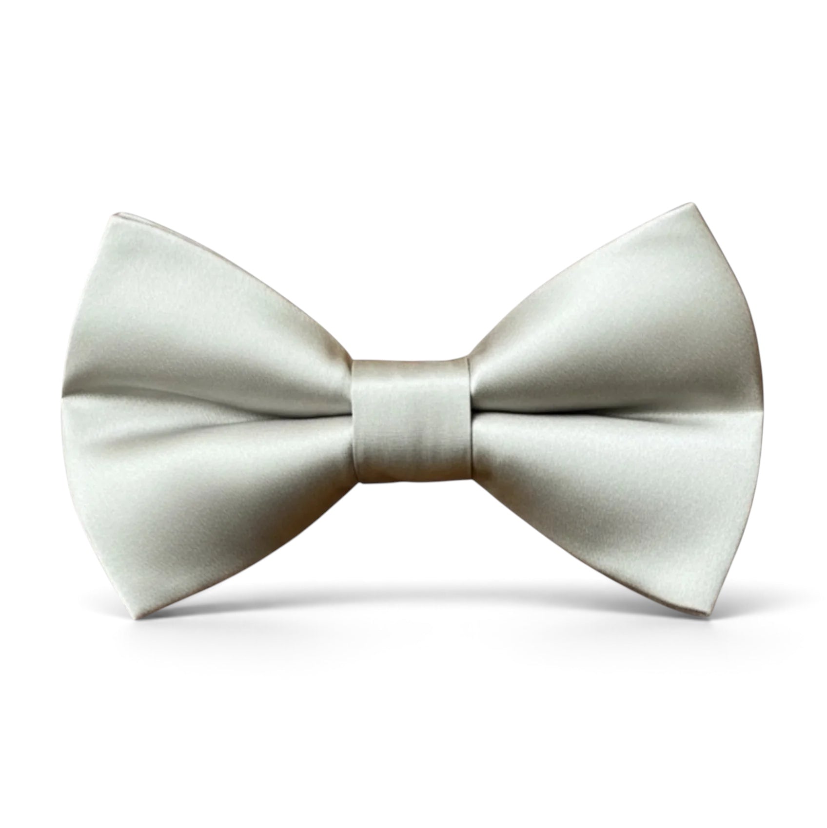 The Bold Bow Tie silver pre-tied bow tie with a satin sheen for formal weddings and black tie events.