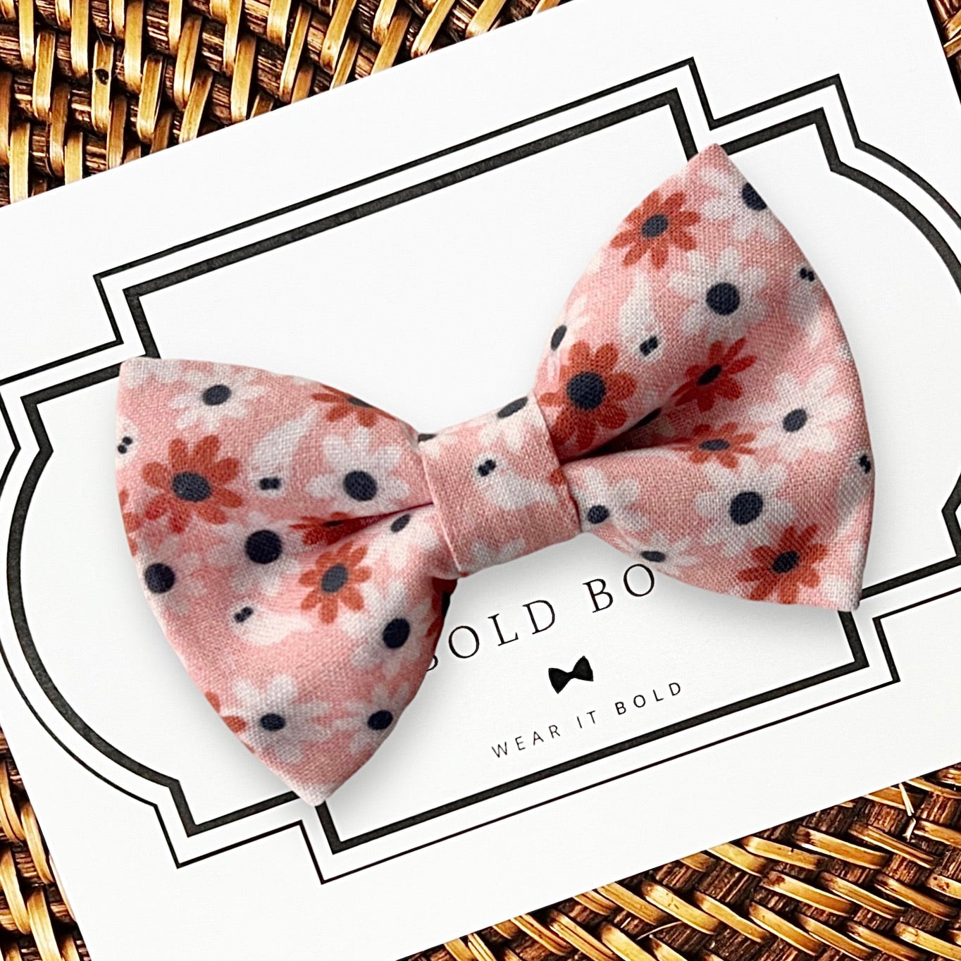 Flower Power Pink Ghosts Bow Tie for Dog Collar or Cat Collar