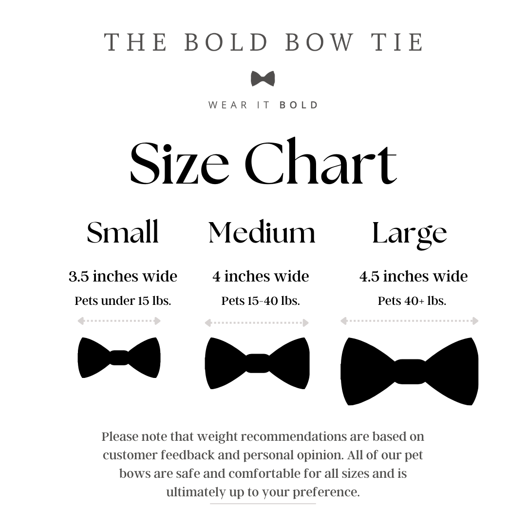 the bow tie size chart for a men's bow tie