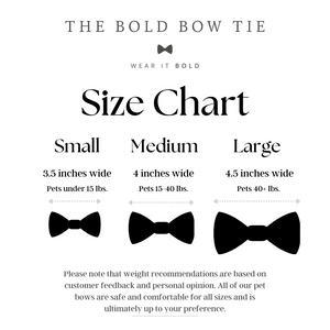 the bow tie size chart for a men's bow tie