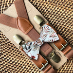 Load image into Gallery viewer, Autumn Floral Bow Tie &amp; Cognac Buckle Suspenders Set
