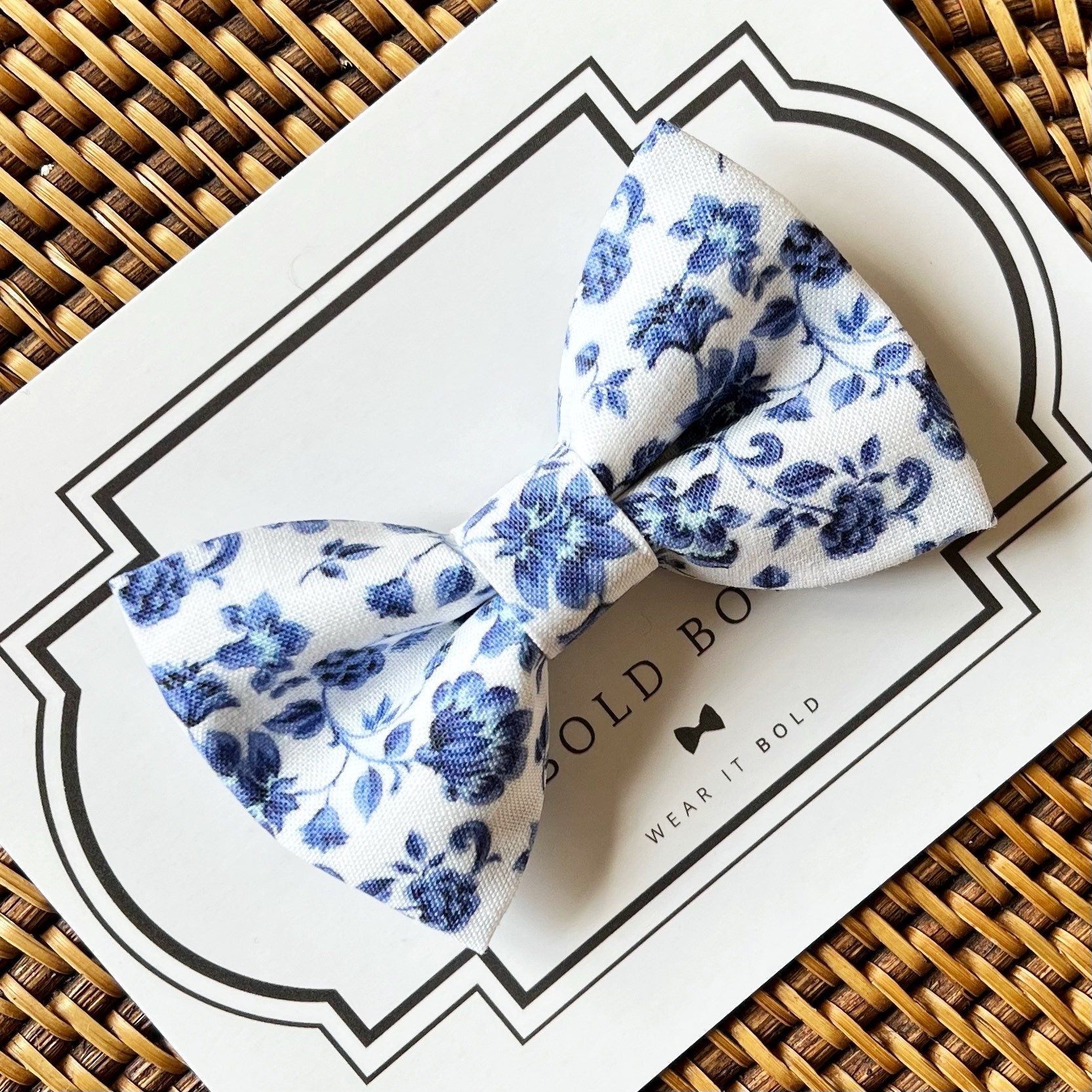 French Blue Floral Bow Tie