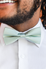 Load image into Gallery viewer, Satin Sage Bow Tie &amp; Tan Suspenders Set
