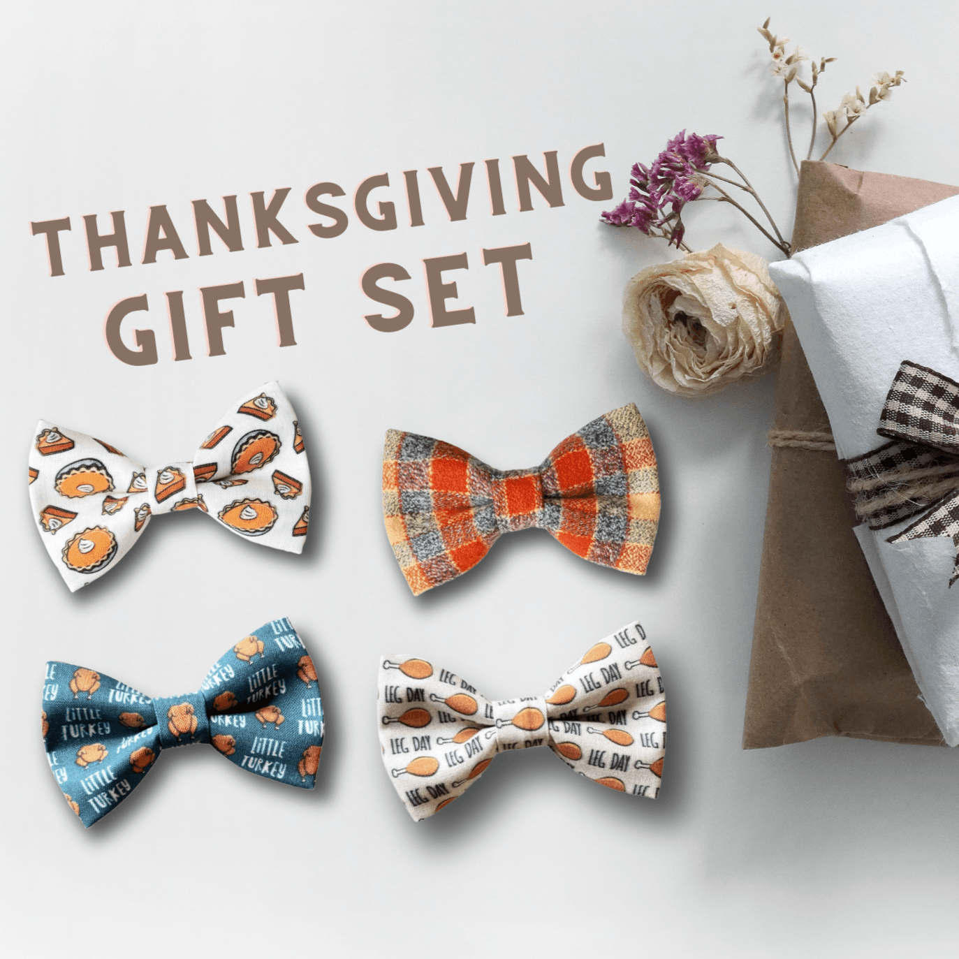 Thanksgiving Dog Bow Tie or Cat Bow Tie Gift Set The Bold Bow Tie