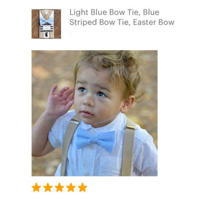 Light Blue Seersucker Bow Tie & Tan Suspenders Set