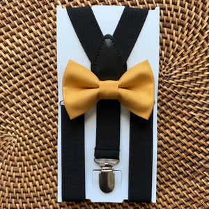Mustard Bow Tie & Black Suspenders Set
