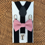 Load image into Gallery viewer, Dusty Rose Bow Tie &amp; Black Suspenders Set
