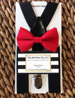 Load image into Gallery viewer, Red Bow Tie &amp; Black Suspenders Set

