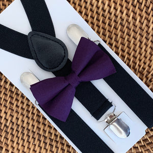 Plum Bow Tie & Black Suspenders Set