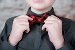 Load image into Gallery viewer, Buffalo Plaid Bow Tie &amp; Black Suspenders Set
