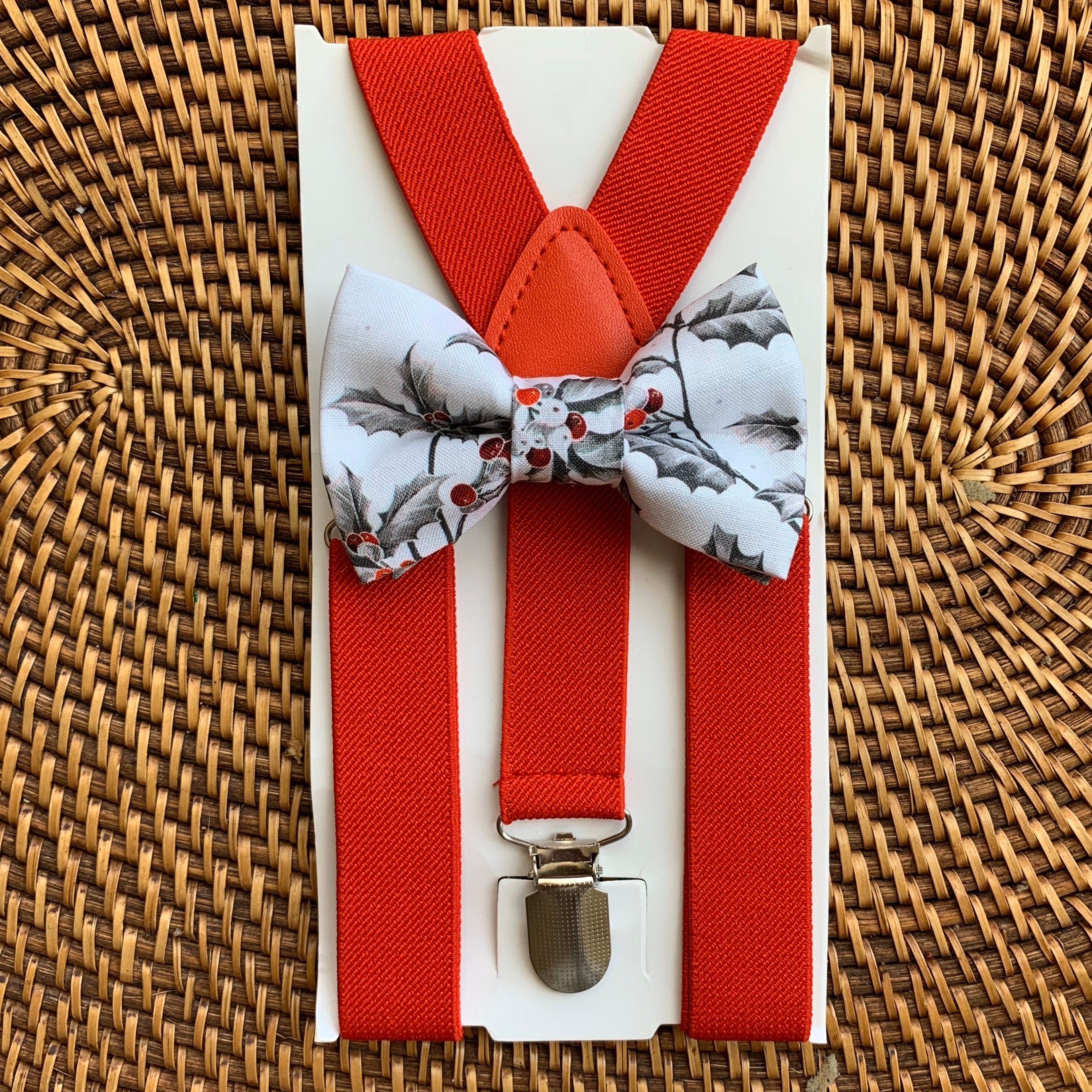 Holly Berry Bow Tie & Red Suspenders Set