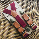 Load image into Gallery viewer, Burgundy Buckle Suspenders with Brass Clips
