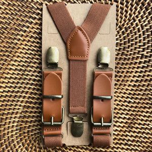 Cognac Vegan Leather Buckle Suspenders