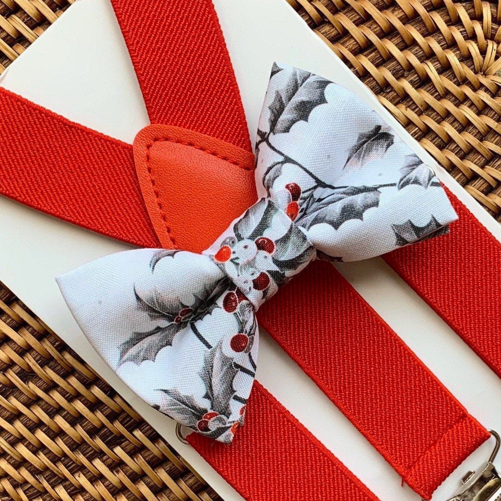 Holly Berry Bow Tie & Red Suspenders Set