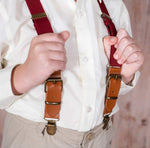 Load image into Gallery viewer, Burgundy Buckle Suspenders with Brass Clips
