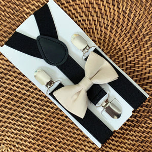 Champagne Bow Tie & Black Suspenders Set