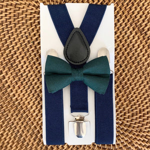 Hunter Green Bow Tie & Navy Suspenders Set