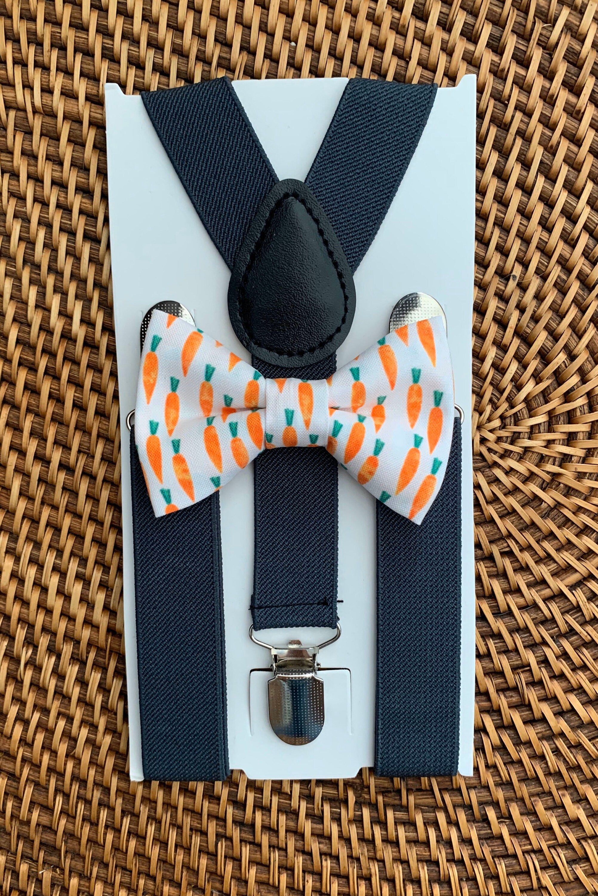 Easter Carrot Bow Tie & Dark Grey Suspenders Set