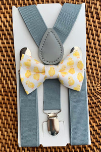 Easter Chicks Bow Tie & Light Grey Suspenders Set