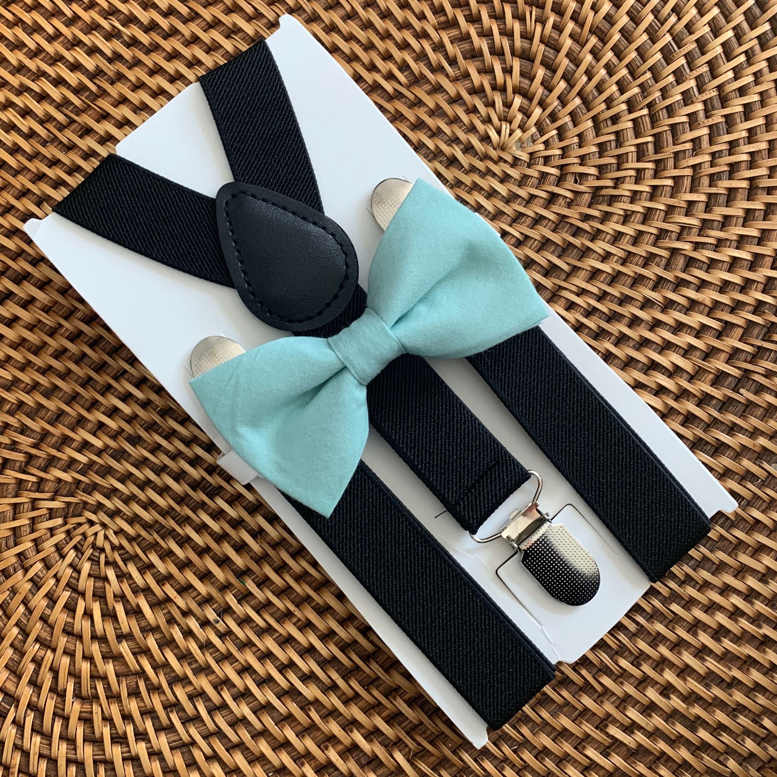 Mint Bow Tie & Black Suspenders Set