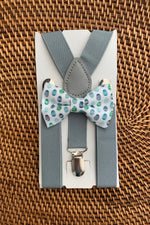 Load image into Gallery viewer, Easter Egg Bow Tie &amp; Light Grey Suspenders Set
