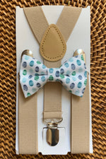 Load image into Gallery viewer, Easter Egg Bow Tie &amp; Tan Suspenders Set
