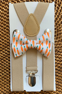 Easter Carrots Bow Tie & Tan Suspenders Set
