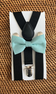 Mint Bow Tie & Black Suspenders Set
