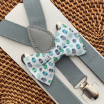 Load image into Gallery viewer, Easter Egg Bow Tie &amp; Light Grey Suspenders Set
