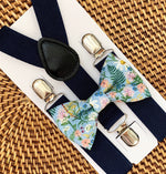 Load image into Gallery viewer, Wildflower Rifle Paper Co Bow Tie &amp; Navy Suspenders Set
