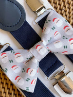 Load image into Gallery viewer, Santa Bow Tie &amp; Navy Suspenders Set
