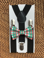 Load image into Gallery viewer, Red &amp; Green Plaid Bow Tie &amp; Black Suspenders Set
