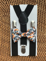Load image into Gallery viewer, Golden Sunflower Bow Tie &amp; Black Suspenders Set
