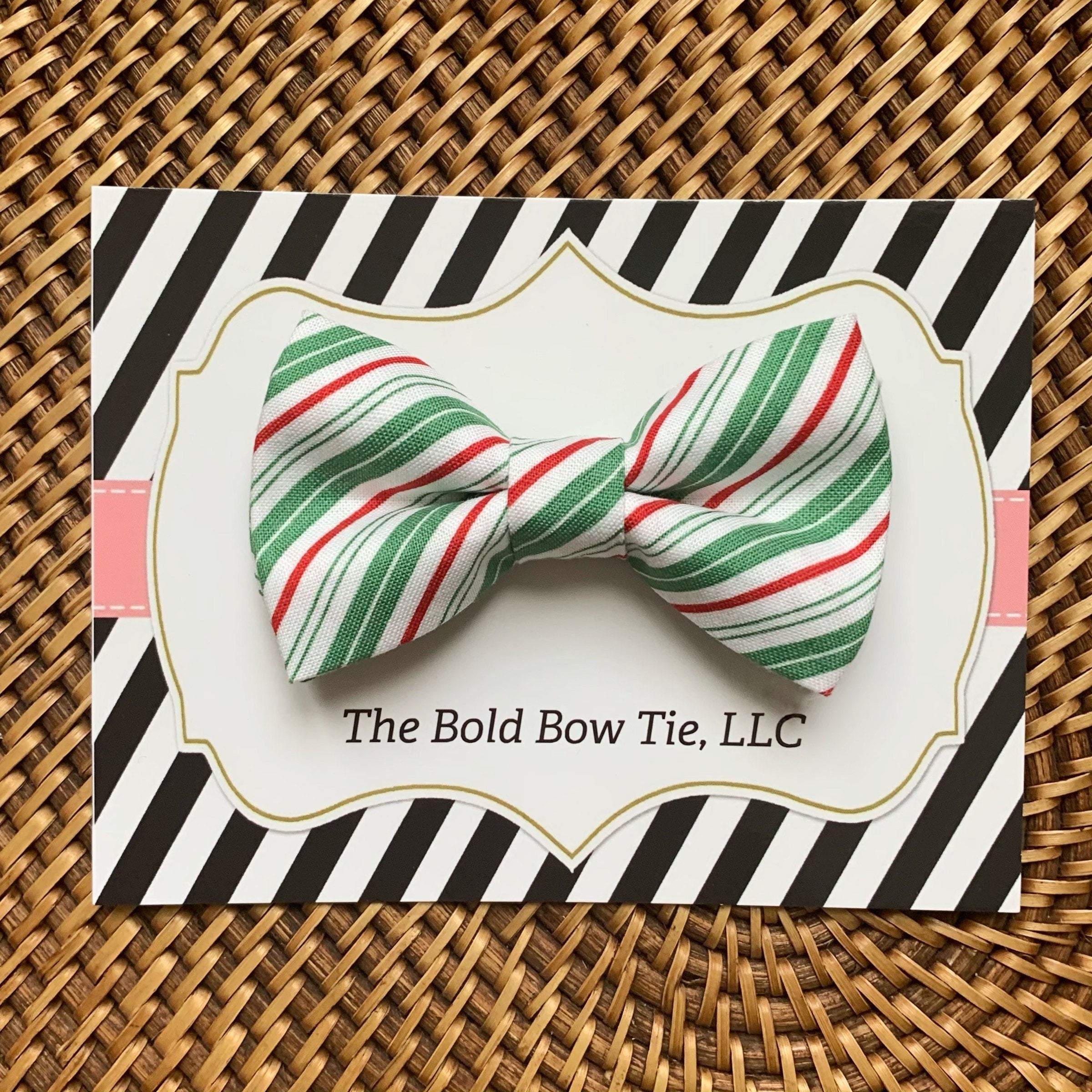 Wintergreen Candy Cane Bow for Dog Collar and Cat Collar