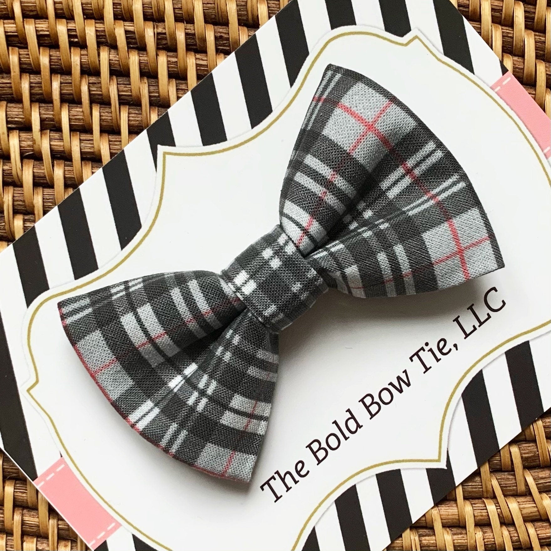 Grey Plaid Bow Tie for Dog and Cat Collar