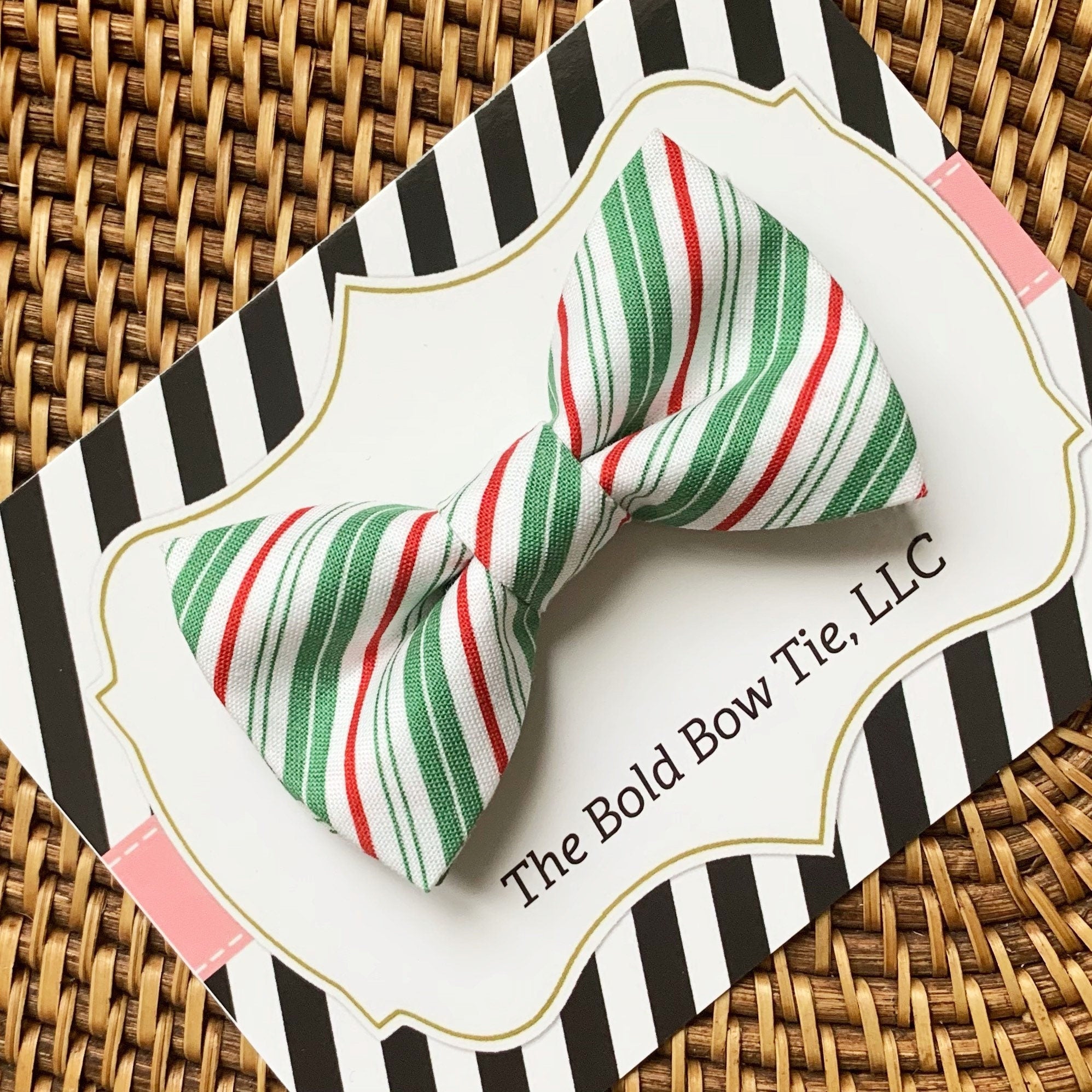 Wintergreen Candy Cane Bow for Dog Collar and Cat Collar