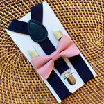 Load image into Gallery viewer, Dusty Rose Bow Tie &amp; Navy Suspenders Set
