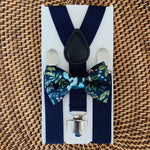 Load image into Gallery viewer, Navy Rifle Paper Co Bow Tie &amp; Navy Suspenders Set
