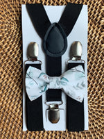 Load image into Gallery viewer, Sage Floral Bow Tie &amp; Black Suspenders Set
