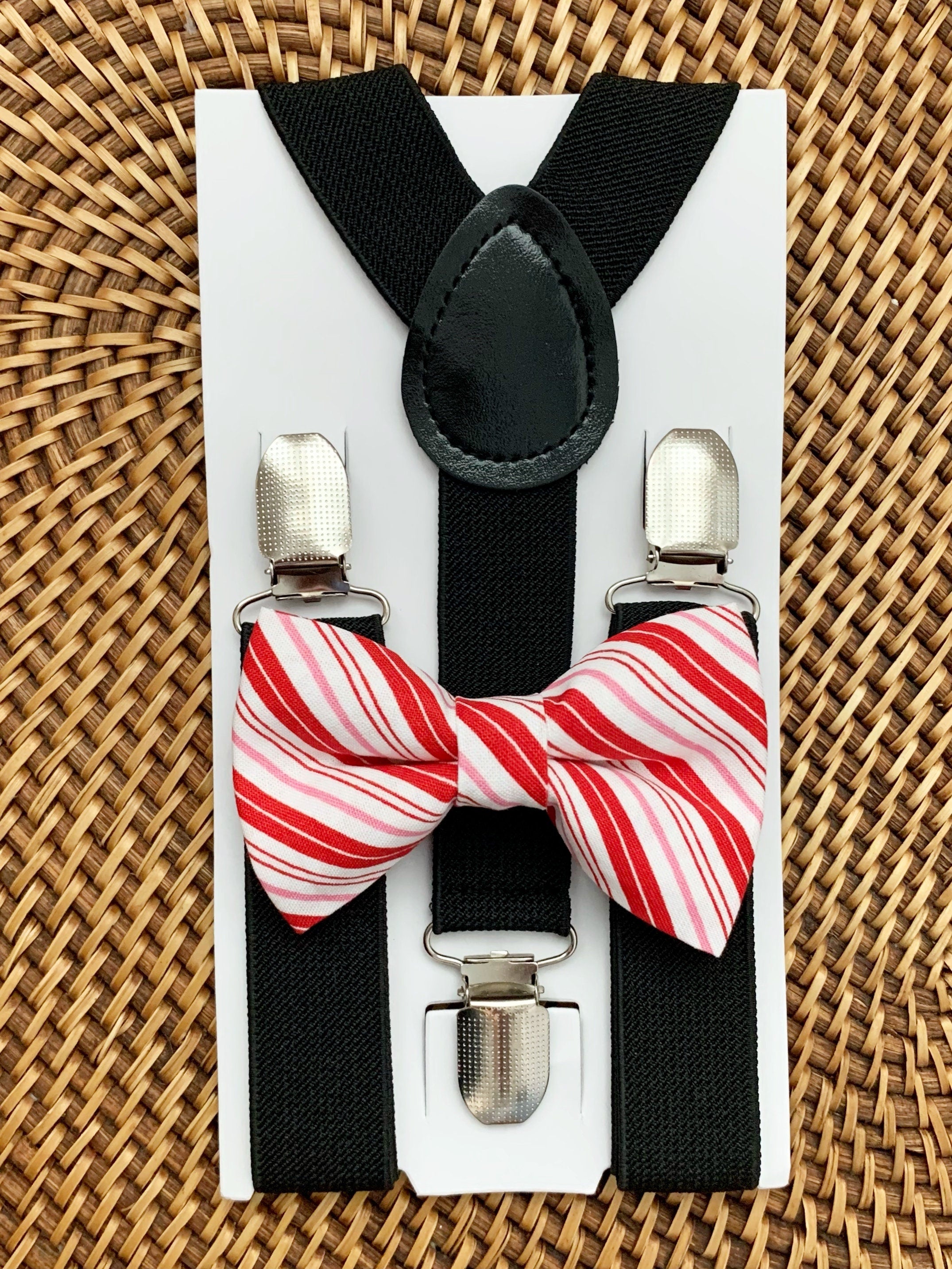 Candy Cane Bow Tie & Black Suspenders Set