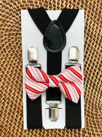 Load image into Gallery viewer, Candy Cane Bow Tie &amp; Black Suspenders Set
