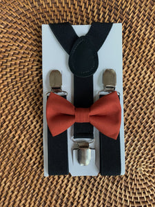 Terracotta Bow Tie & Black Suspenders Set