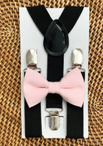 Load image into Gallery viewer, Blush Bow Tie &amp; Black Suspenders Set
