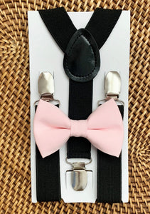 Blush Bow Tie & Black Suspenders Set