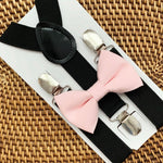 Load image into Gallery viewer, Blush Bow Tie &amp; Black Suspenders Set
