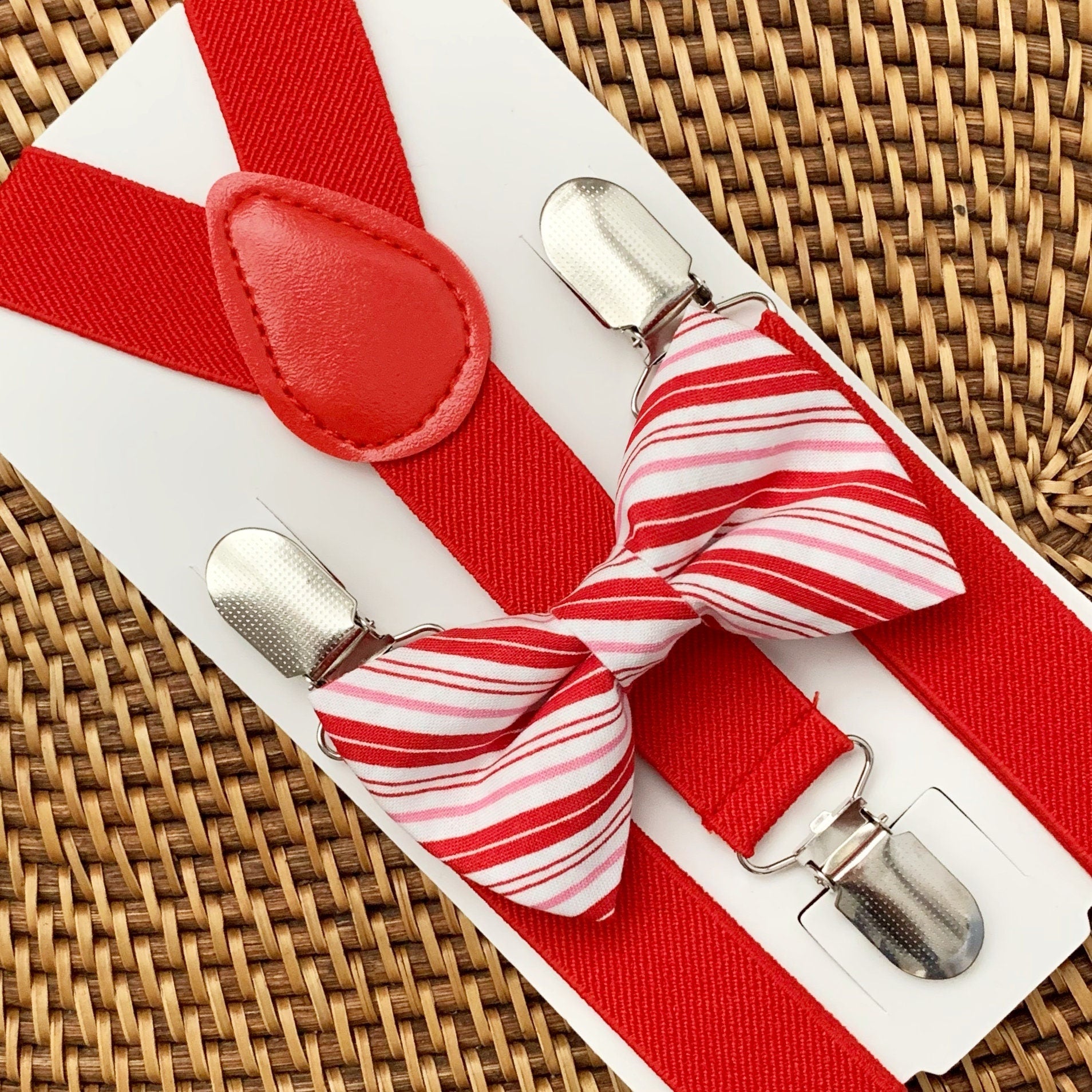 Candy Cane Bow Tie & Red Suspenders Set
